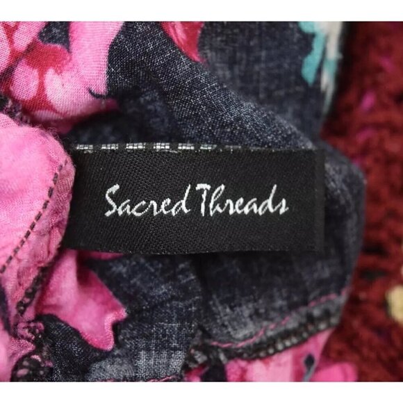 SACRED THREADS ABSTRACT FLORAL CROCHET BODICE BOHO DRESS - Picture 7 of 8